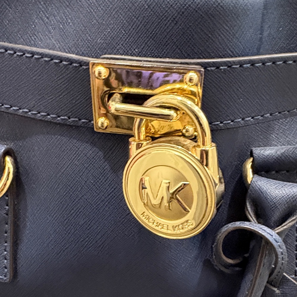Michael Kors Dark Blue Satchel with Gold Accents with Wallet - Picture 4 of 5